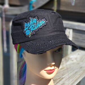 Ladies Black & Turquoise Lady Rider BLING Hat NEW
